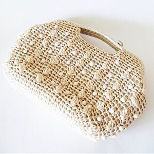 Vintage 1950s 1960s Straw Beaded Handbag / Vintage Raffia Purse Clutch